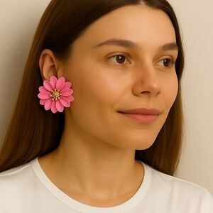 2/30$ Or 3/$35‎ Coquette Dopamine Pink Floral Statement Summer Earrings-(#0172)